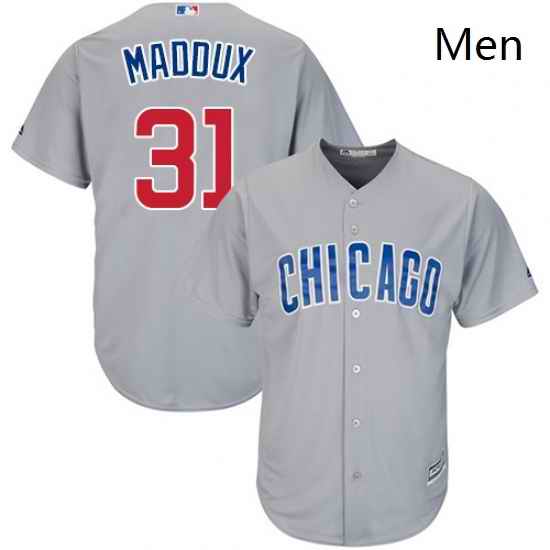 Mens Majestic Chicago Cubs 31 Greg Maddux Replica Grey Road Cool Base MLB Jersey